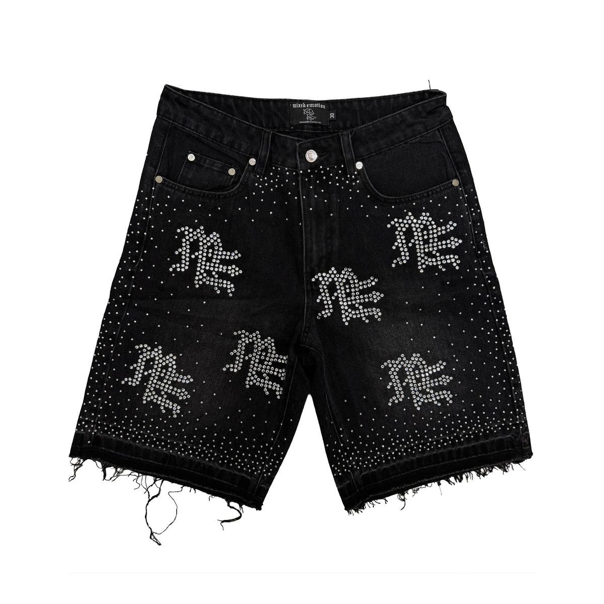 Mixed Emotions ME Rhinestone Denim Shorts Black