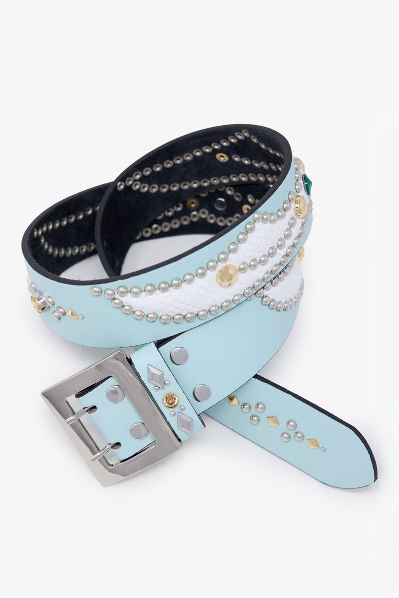 MNML Vintage Python Belt Aqua/White
