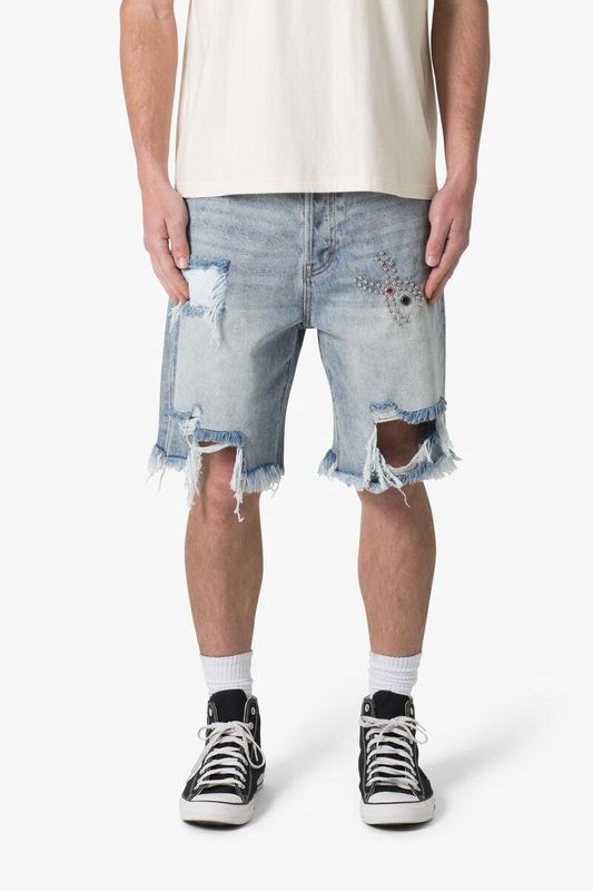 MNML distressed Spider Denim Shorts Blue