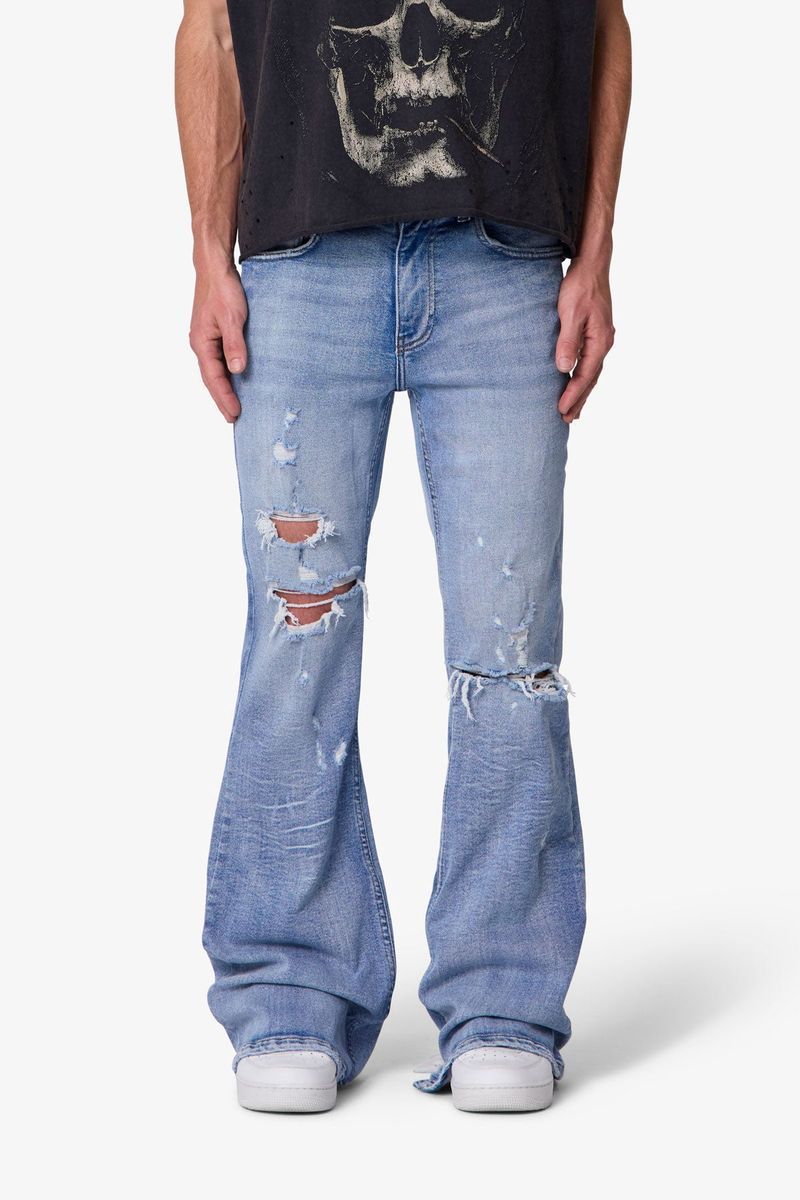 MNML Distressed Super Flare Denim Blue