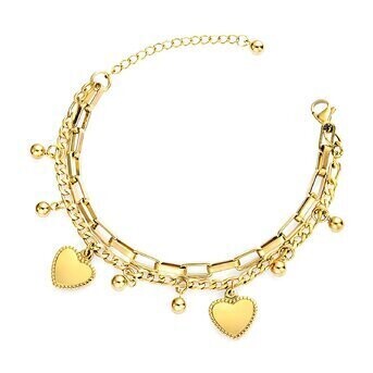 18K GOLD PLATED STAINLESS STEEL &quot;HEARTS&quot; BRACELET