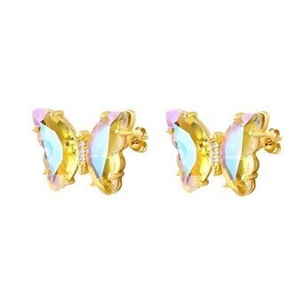 18K GOLD PLATED STAINLESS STEEL &quot;BUTTERFLIES&quot; EARRINGS