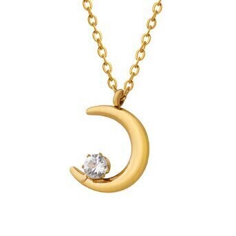18K GOLD PLATED STAINLESS STEEL &quot;CRESCENT&quot; NECKLACE