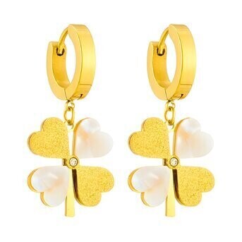 18K GOLD PLATED STAINLESS STEEL &quot;FOUR-LEAF CLOVER&quot; EARRINGS, INTENSITY