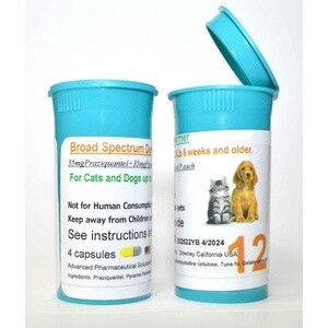 4 Way Dog/Cat Dewormer Pill - Up to 35 Lb - 6 weeks +