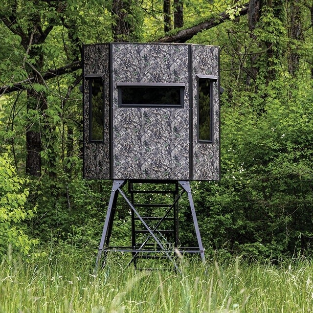 5&#39; x 7&#39; Wrangler Camo Hunting Blind with Combo Bow/Rifle Windows and  8-foot Tower &amp; Stairs (Mat Included)