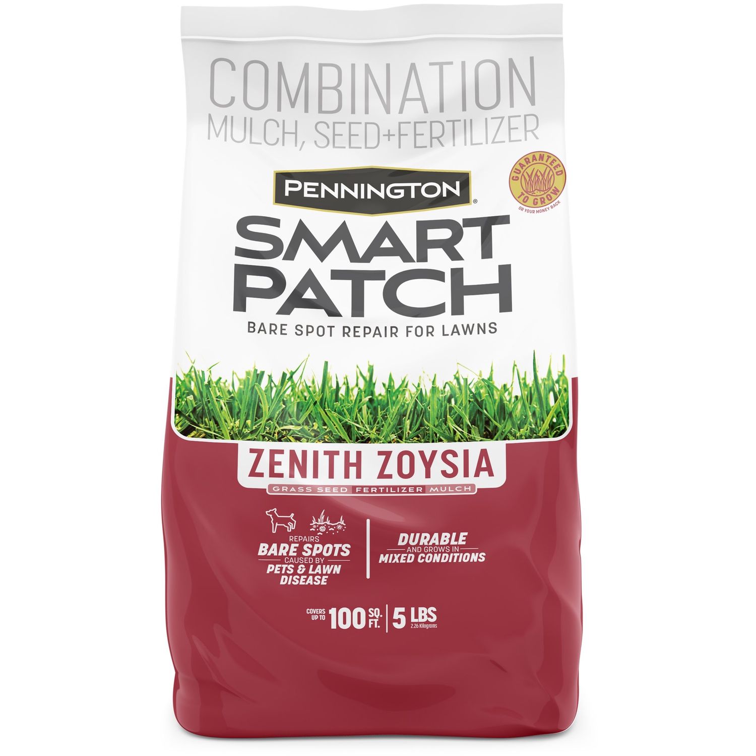 Smart Patch Zenith Zoysia Grass Seed &amp; Mulch, Size: 5LB 100 SQ FT