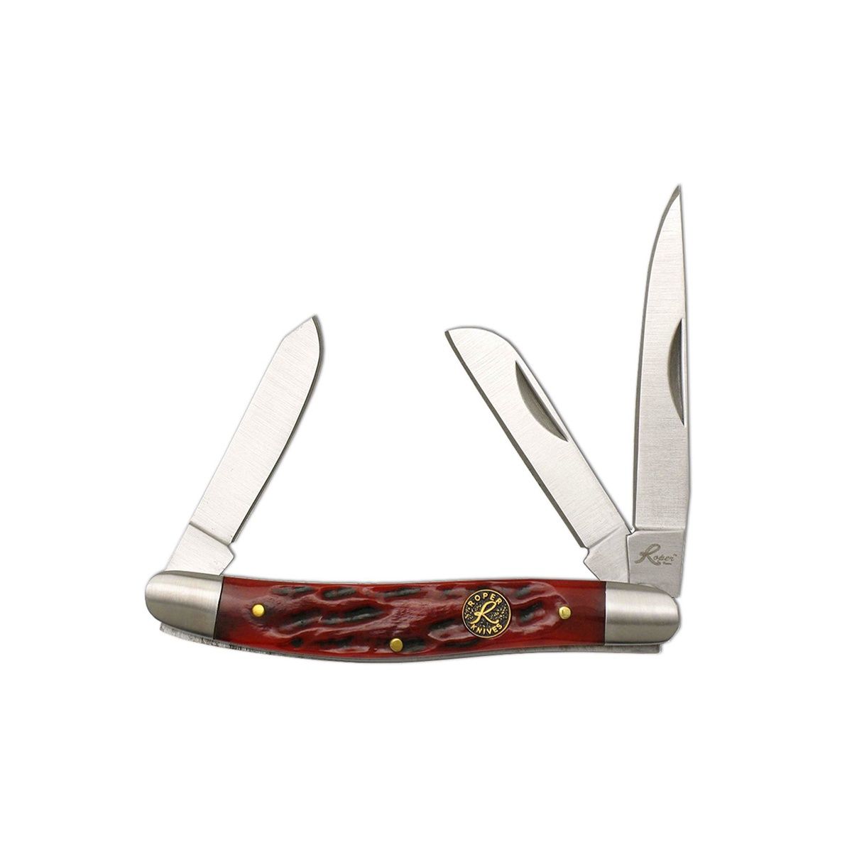 Roper Stockman Chaparrel Jigged Bone Knives (3 Blades), Colour: brown
