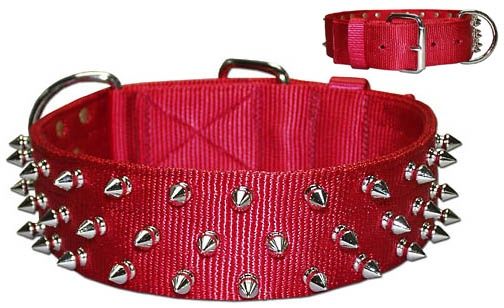 Protector Full Spiked Nylon Collar, Size: 21&#39;&#39;, Colour: Red