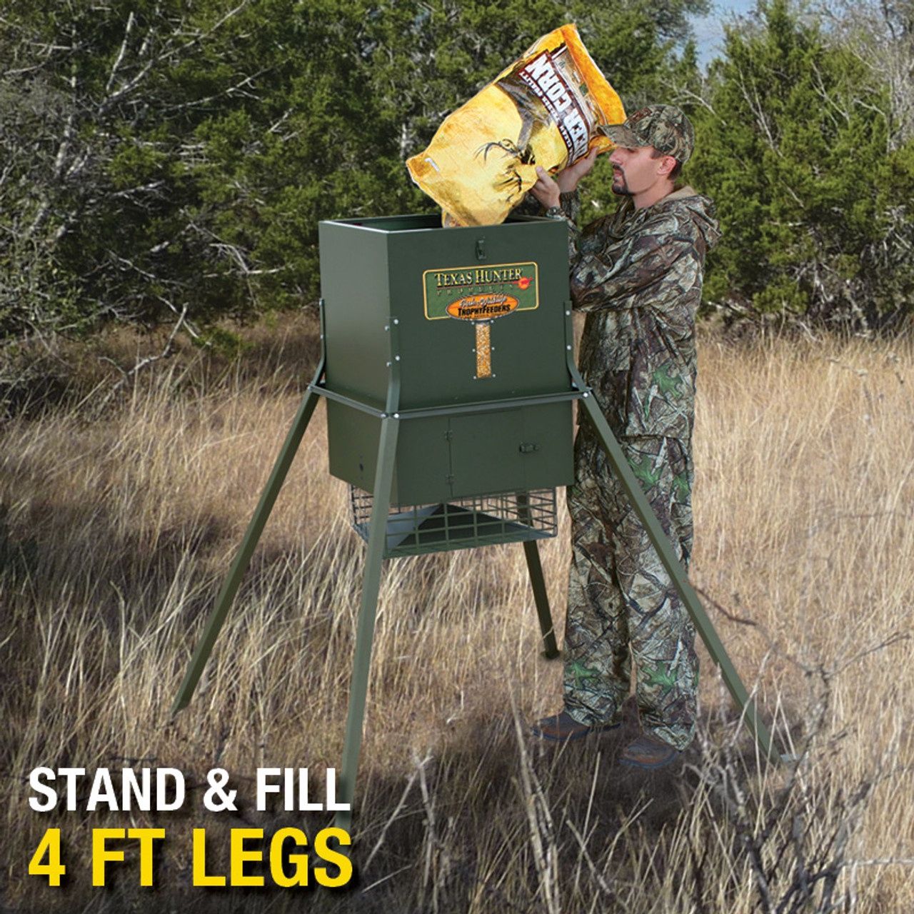 Stand and Fill 300 lb. Trophy Deer Feeder with  Solar Charger, Size: 4 FT Legs