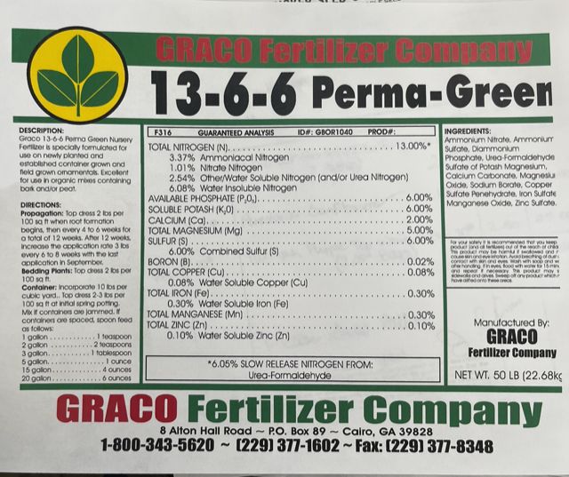 13-6-6 Perma-Green Slow Release, Size: 20LB