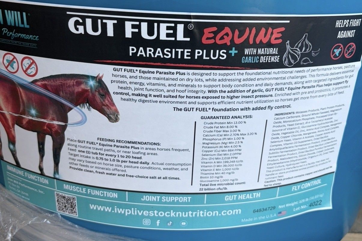 Gut Fuel Equine W/Parasite, Size: 40 LB Bucket