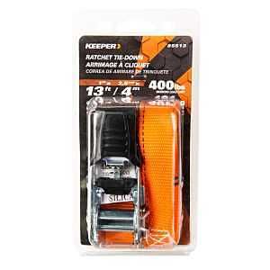 Keeper Tie-Down, 1 in W, 13 ft L, Nylon, Orange, 400 lb, S-Hook End Fitting