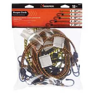 Keeper Bungee Cord Assortment, Steel End, Rubber, Hook End, 18/PK