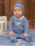 Blue Knit Footie w/Car, Size: 0M