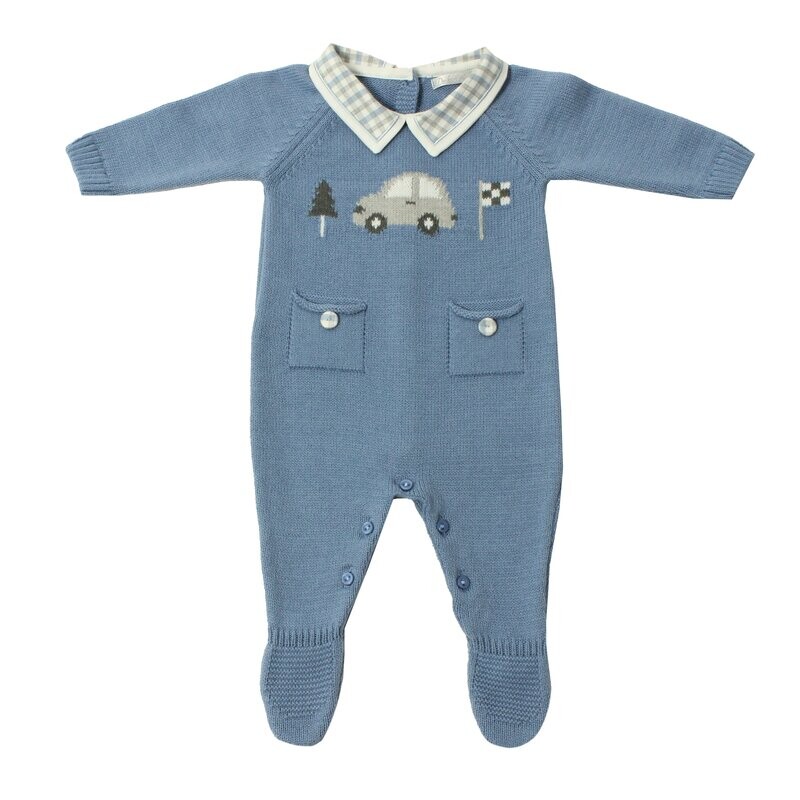 Blue Knit Footie w/Car
