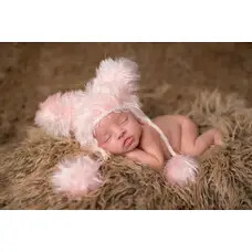 Pink Bear Crocheted Baby Hat