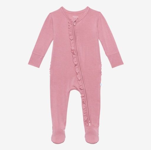 Solid Color - Dusty Rose - Footie Ruffled Zippered One Piece, Size: 3-6 Months