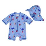 2 Pc Blue Bathing Romper w/Hat