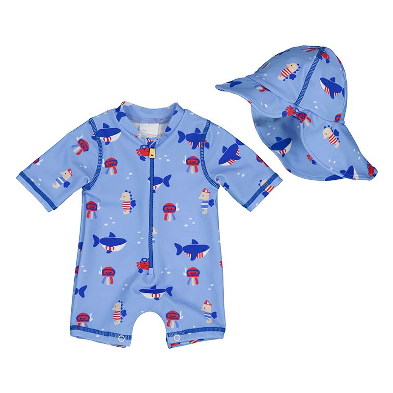 2 Pc Blue Bathing Romper w/Hat
