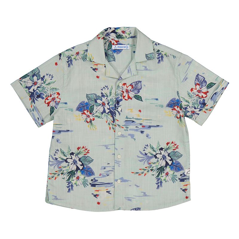 Boys 2 Pc Green Floral Shirt w/ Short Set