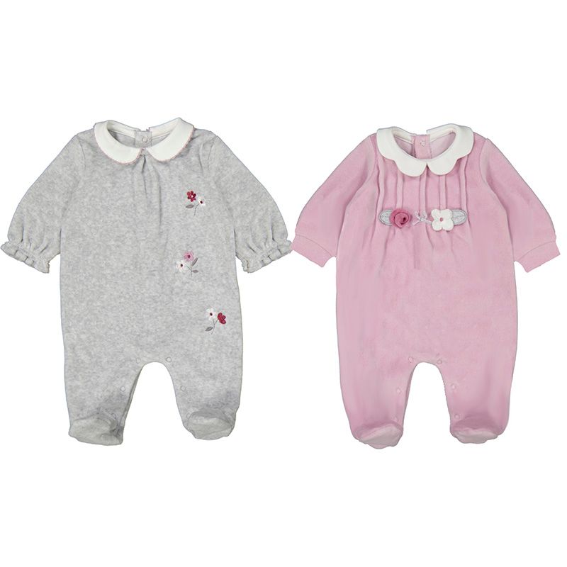  Velour Footie w/Flowers