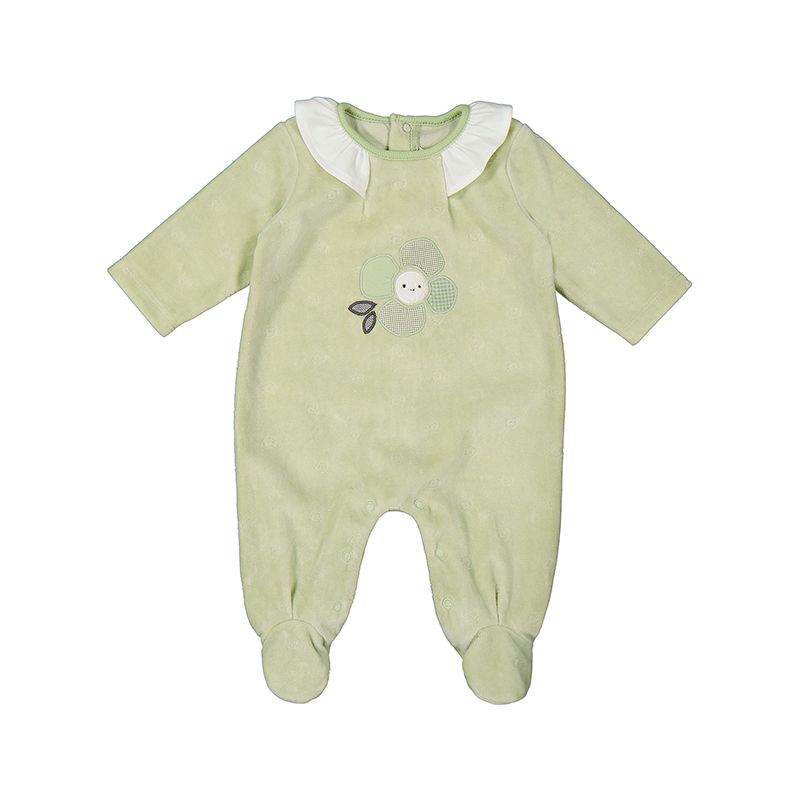 Green Velour Footie w/Flower