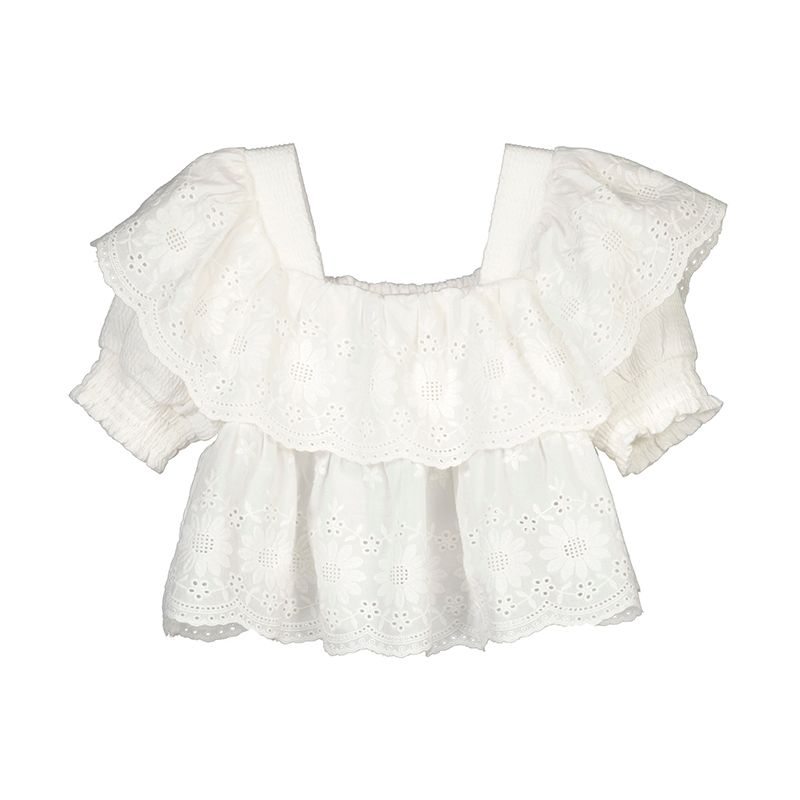 2 Pc White Blouse w/Stripe Short