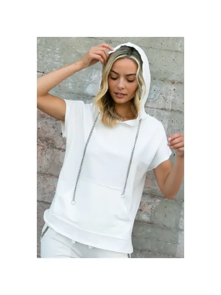 White Short Sleeve Hoodie w/Chains