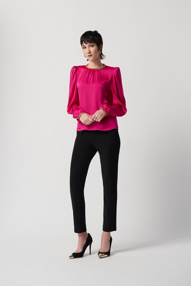 Shocking Pink Satin Top w/ Chain Detail