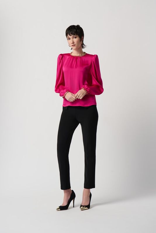 Shocking Pink Satin Top w/ Chain Detail