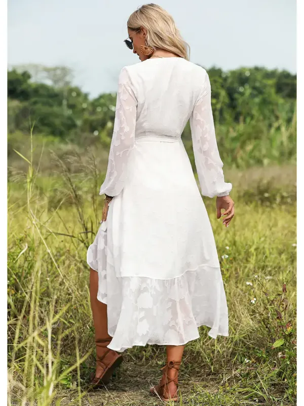 White Shear Floral Lace Overlay Wrap Dress