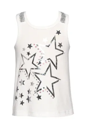 2 Pc Foil Star Tank Top w/ Faux Leather Skirt