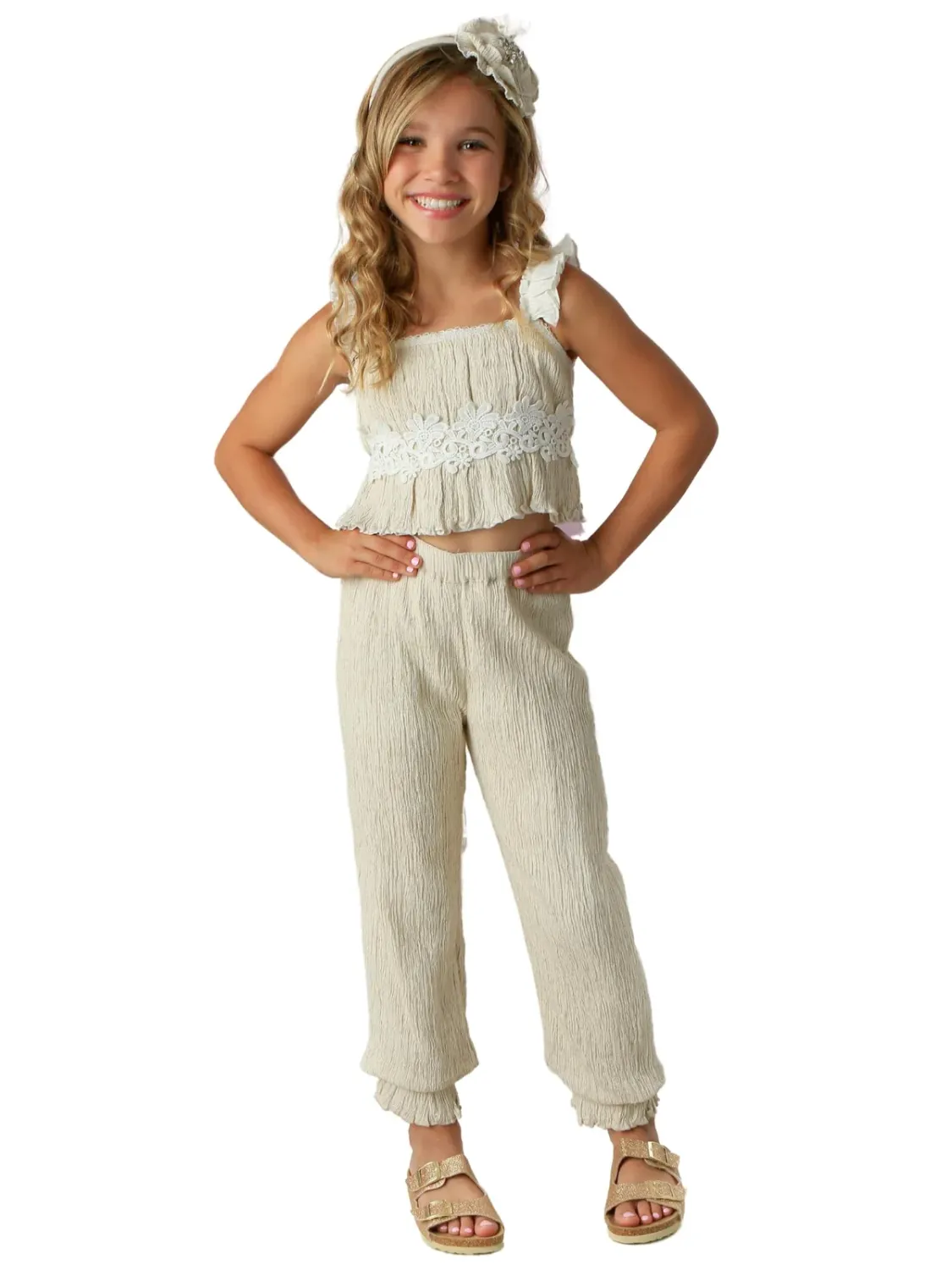 Evie 2 Pc Oatmeal Pant Set 