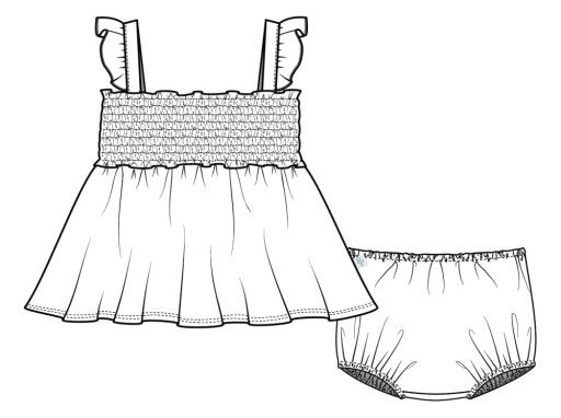 Kourtney - Smocked Flutter Sleeve Babydoll &amp; Bloomer Set, Size: 3-6 Months