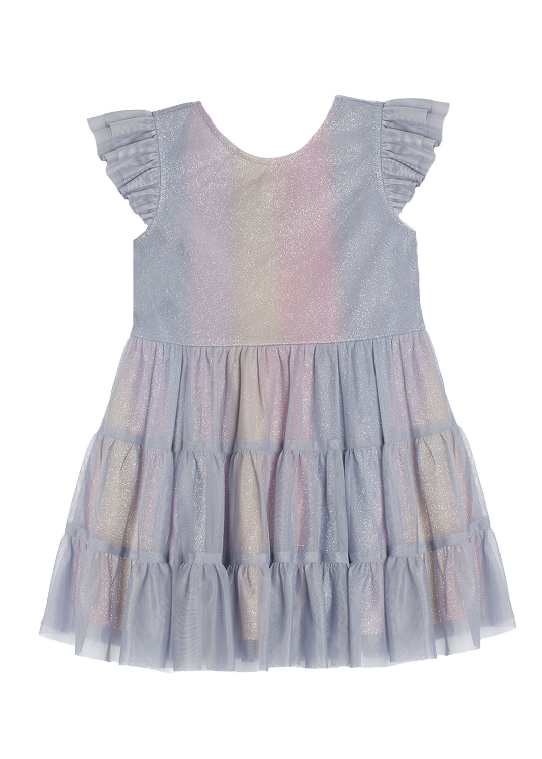 Phoenix Tiered Multi Soft Tulle &amp; Sparkle LS Knit Dress