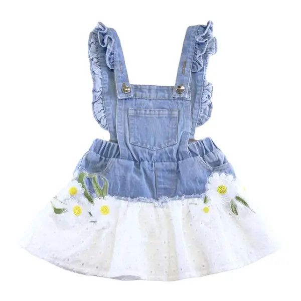 Denim Dress w/ Flowers, Size: 2T