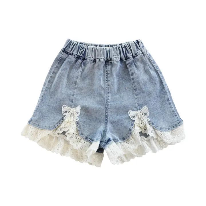 Lace Hem Denim Short, Size: 2T