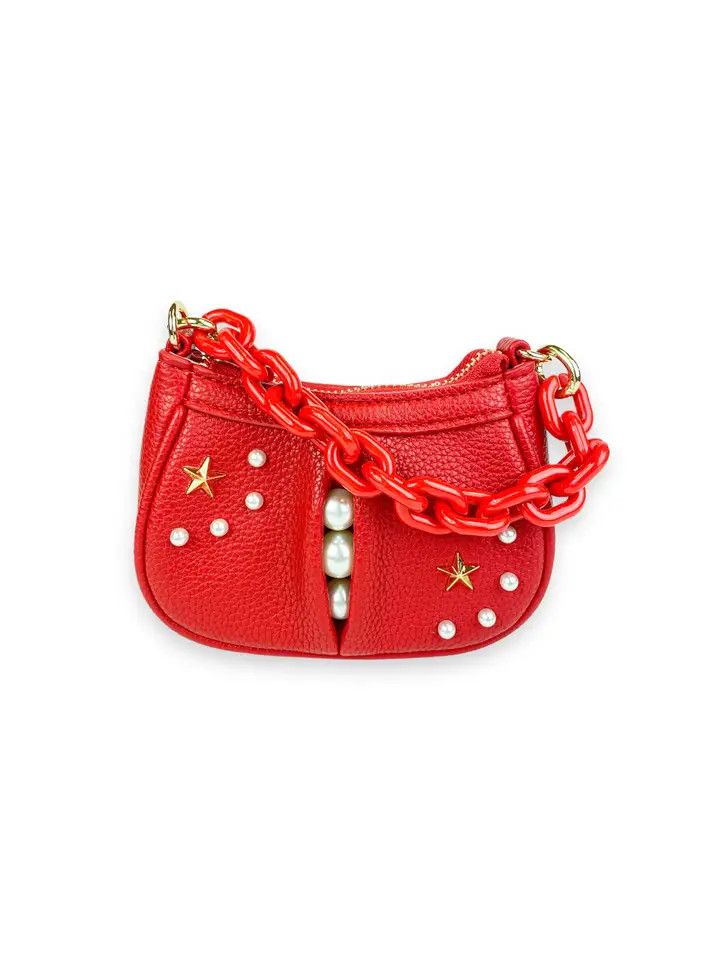 Pearl Studs Mini Shoulder Bag Red Or Pink