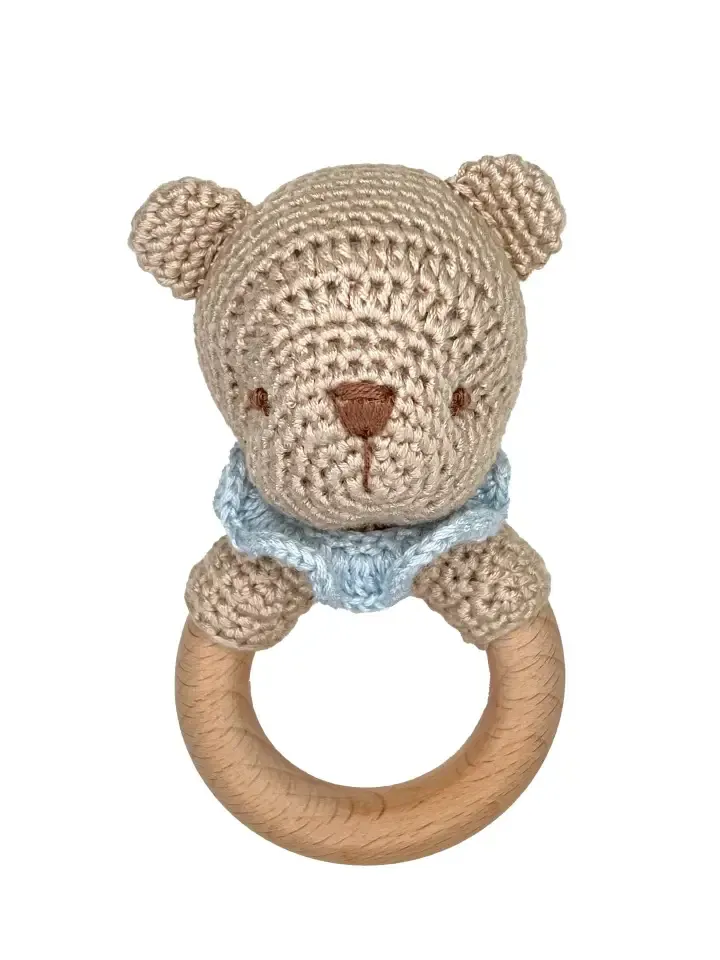 Bear Bamboo Crochet Woodring Rattle