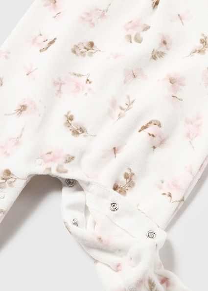 White Floral Velour Footie