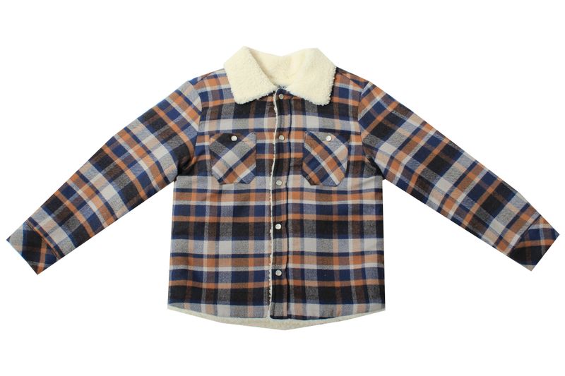 Navy/Orange Plaid Sherpa Lined Jacket