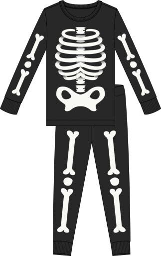 SKELETON GLOW IN THE DARK PRINT ON BLACK PJ