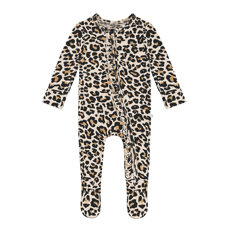 Lana Leopard - Footie Ruffled Zippered One Piece
