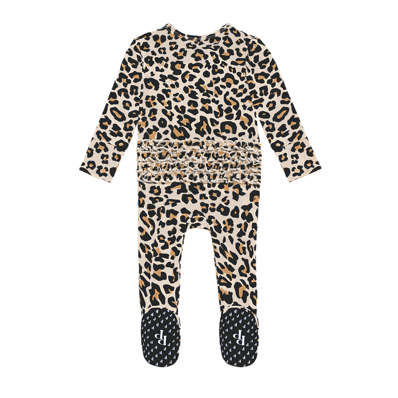 Lana Leopard - Footie Ruffled Zippered One Piece