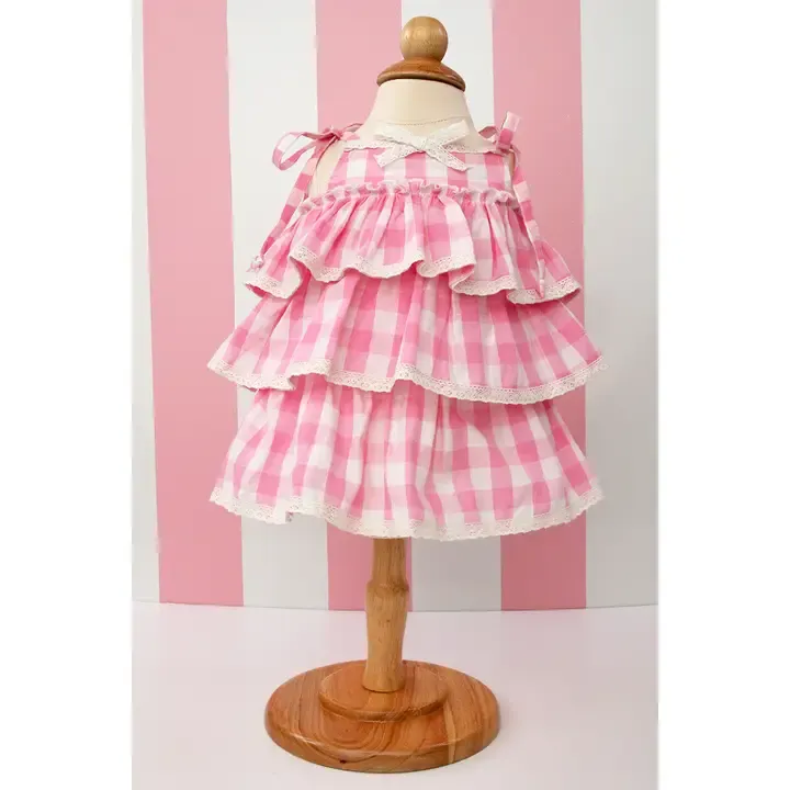 Pink Gingham Onesie Baby Dress, Size: 18/24m
