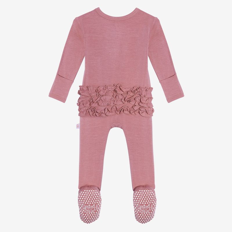 Solid Color - Dusty Rose - Footie Ruffled Zippered One Piece