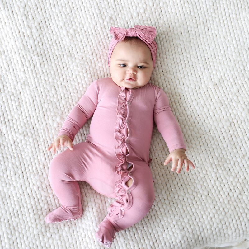 Solid Color - Dusty Rose - Footie Ruffled Zippered One Piece