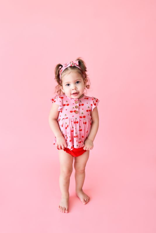 Very Cherry - Ruffled Capsleeve Henley Peplum Top &amp; Bloomer Set