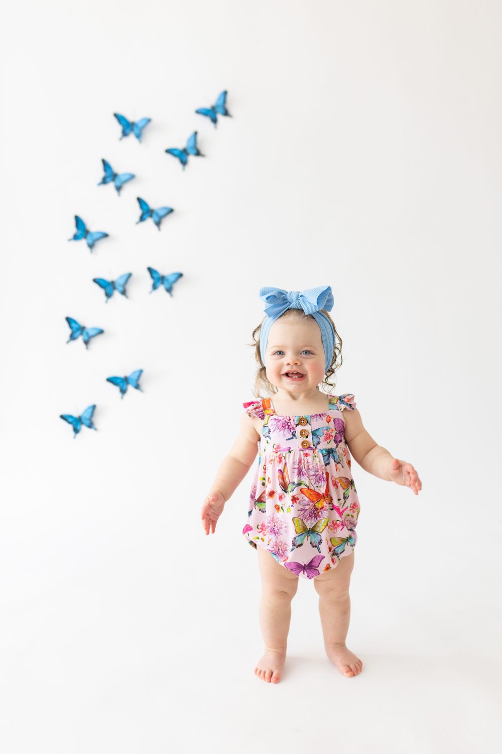 Butterfly Henley Ruffled Bubble Romper